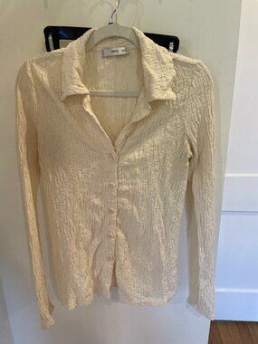Mango Crinkle Cotton Jersey Button Down Long Sleeved Top